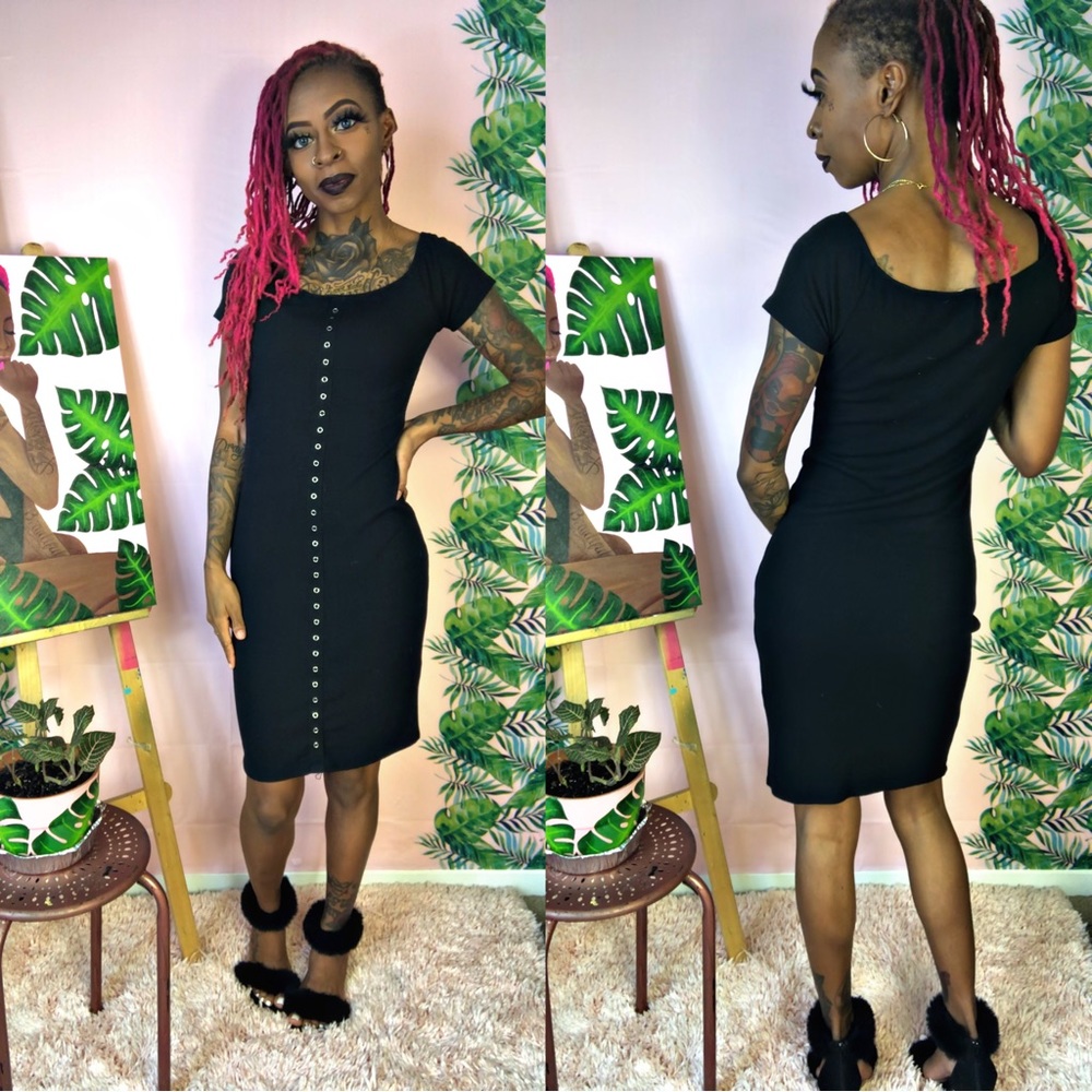 Black Dress With Silver Snaps Down The Front